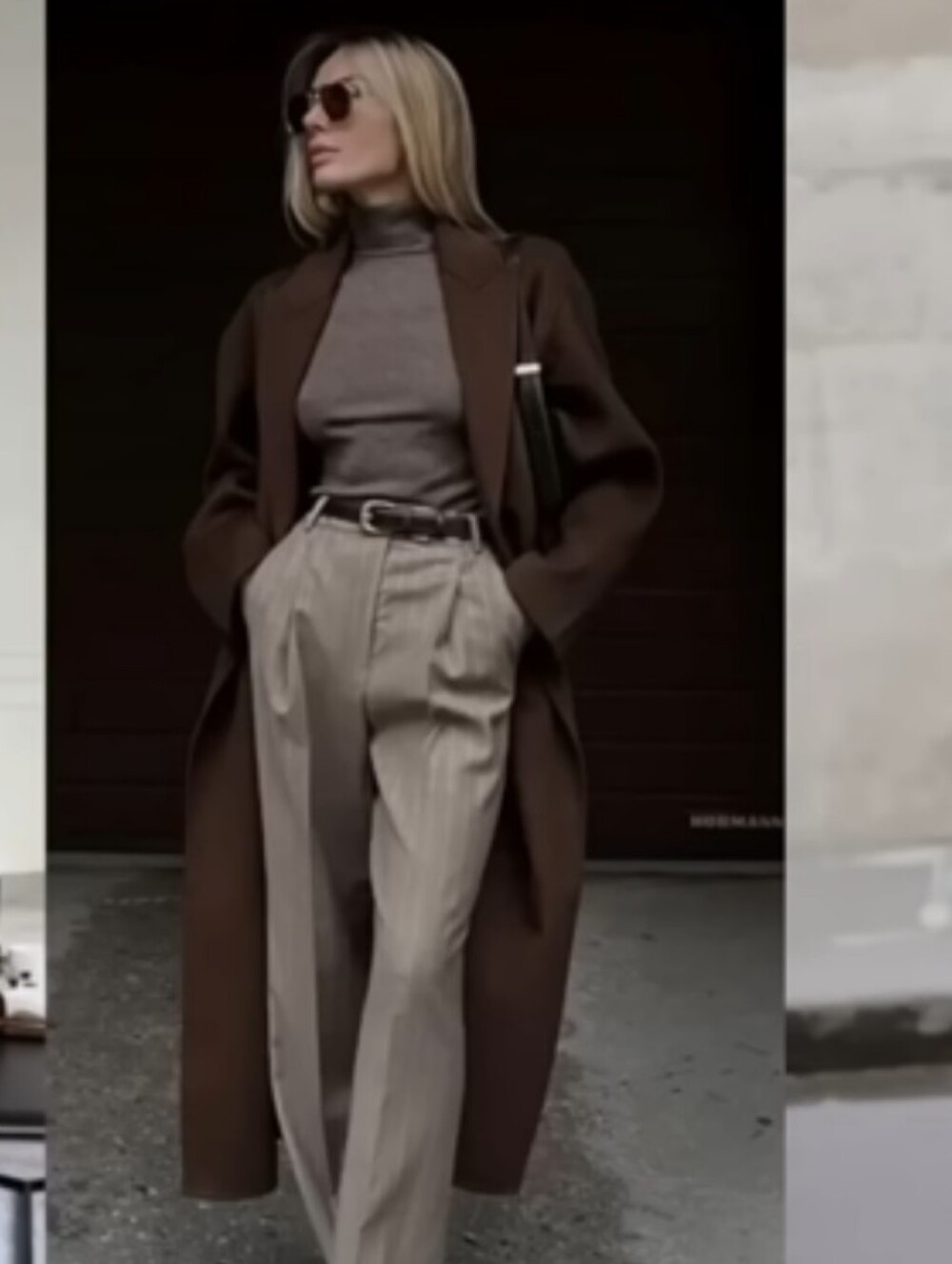 Classic Double-Breasted Long Women's Coat - Dark Brown